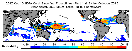 Current Bleaching Heat Stress Outlook Probability - Alert Levels 1 and 2