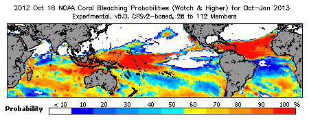 Current Bleaching Heat Stress Outlook Probability - Watch and higher