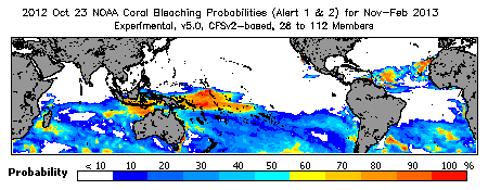 Current Bleaching Heat Stress Outlook Probability - Alert Levels 1 and 2