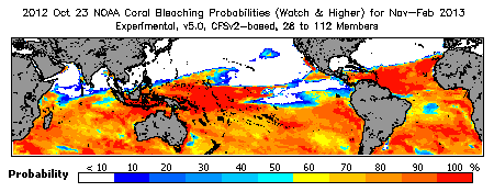 Current Bleaching Heat Stress Outlook Probability - Watch and higher