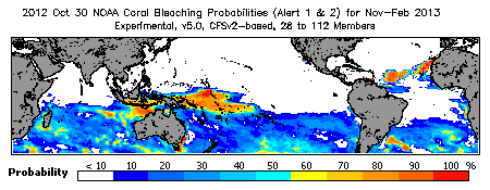 Current Bleaching Heat Stress Outlook Probability - Alert Levels 1 and 2