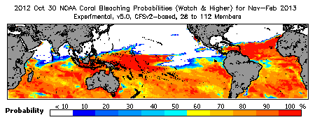 Current Bleaching Heat Stress Outlook Probability - Watch and higher