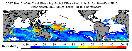 Current Bleaching Heat Stress Outlook Probability - Alert Levels 1 and 2