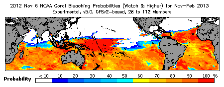 Current Bleaching Heat Stress Outlook Probability - Watch and higher