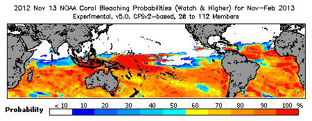 Current Bleaching Heat Stress Outlook Probability - Watch and higher