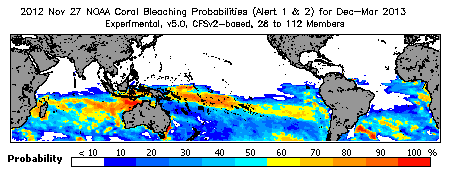 Current Bleaching Heat Stress Outlook Probability - Alert Levels 1 and 2