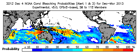 Current Bleaching Heat Stress Outlook Probability - Alert Levels 1 and 2