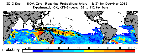 Current Bleaching Heat Stress Outlook Probability - Alert Levels 1 and 2