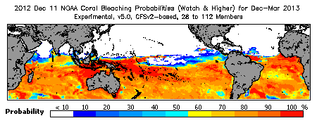 Current Bleaching Heat Stress Outlook Probability - Watch and higher