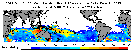 Current Bleaching Heat Stress Outlook Probability - Alert Levels 1 and 2