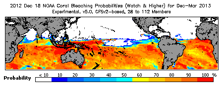 Current Bleaching Heat Stress Outlook Probability - Watch and higher