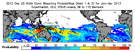 Current Bleaching Heat Stress Outlook Probability - Alert Levels 1 and 2