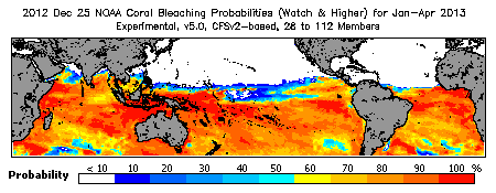 Current Bleaching Heat Stress Outlook Probability - Watch and higher