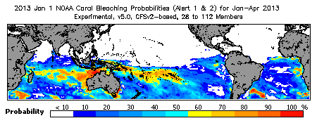 Current Bleaching Heat Stress Outlook Probability - Alert Levels 1 and 2