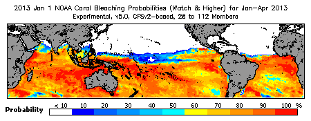 Current Bleaching Heat Stress Outlook Probability - Watch and higher