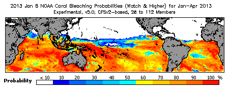 Current Bleaching Heat Stress Outlook Probability - Watch and higher