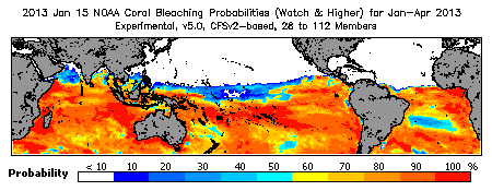 Current Bleaching Heat Stress Outlook Probability - Watch and higher