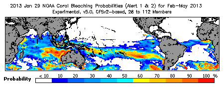 Current Bleaching Heat Stress Outlook Probability - Alert Levels 1 and 2