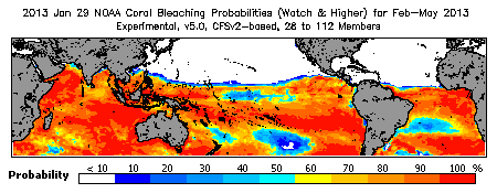 Current Bleaching Heat Stress Outlook Probability - Watch and higher