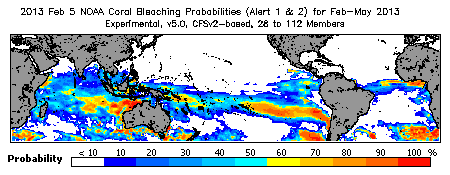 Current Bleaching Heat Stress Outlook Probability - Alert Levels 1 and 2