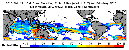 Current Bleaching Heat Stress Outlook Probability - Alert Levels 1 and 2