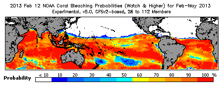 Current Bleaching Heat Stress Outlook Probability - Watch and higher