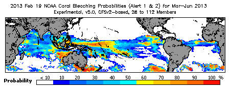 Current Bleaching Heat Stress Outlook Probability - Alert Levels 1 and 2