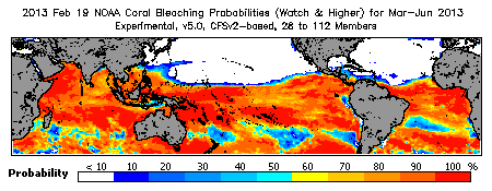 Current Bleaching Heat Stress Outlook Probability - Watch and higher