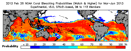 Current Bleaching Heat Stress Outlook Probability - Watch and higher