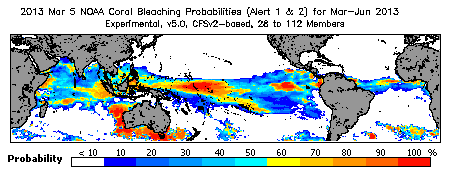 Current Bleaching Heat Stress Outlook Probability - Alert Levels 1 and 2