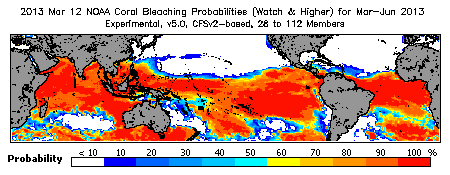 Current Bleaching Heat Stress Outlook Probability - Watch and higher