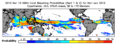 Current Bleaching Heat Stress Outlook Probability - Alert Levels 1 and 2