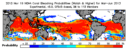 Current Bleaching Heat Stress Outlook Probability - Watch and higher