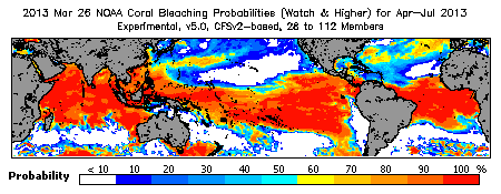 Current Bleaching Heat Stress Outlook Probability - Watch and higher