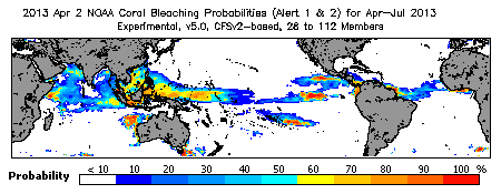 Current Bleaching Heat Stress Outlook Probability - Alert Levels 1 and 2