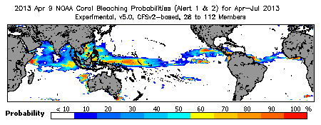 Current Bleaching Heat Stress Outlook Probability - Alert Levels 1 and 2