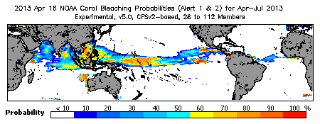 Current Bleaching Heat Stress Outlook Probability - Alert Levels 1 and 2