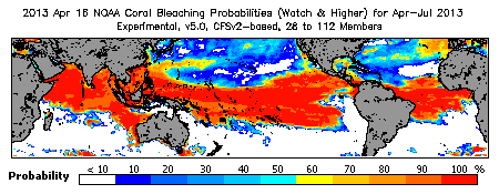 Current Bleaching Heat Stress Outlook Probability - Watch and higher