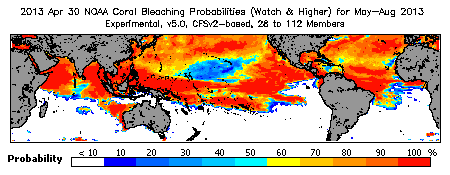 Current Bleaching Heat Stress Outlook Probability - Watch and higher