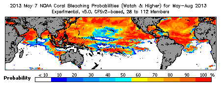 Current Bleaching Heat Stress Outlook Probability - Watch and higher