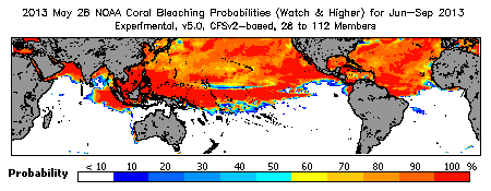 Current Bleaching Heat Stress Outlook Probability - Watch and higher