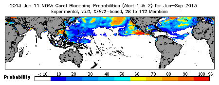 Current Bleaching Heat Stress Outlook Probability - Alert Levels 1 and 2