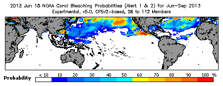 Current Bleaching Heat Stress Outlook Probability - Alert Levels 1 and 2