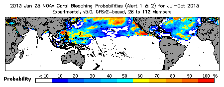 Current Bleaching Heat Stress Outlook Probability - Alert Levels 1 and 2