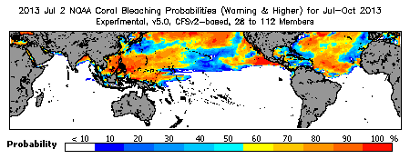 Current Bleaching Heat Stress Outlook Probability - Warning and higher