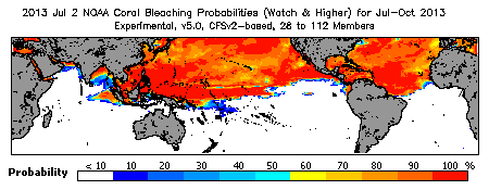 Current Bleaching Heat Stress Outlook Probability - Watch and higher