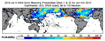 Current Bleaching Heat Stress Outlook Probability - Alert Levels 1 and 2