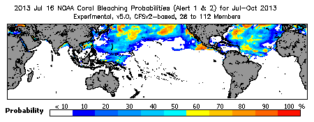 Current Bleaching Heat Stress Outlook Probability - Alert Levels 1 and 2