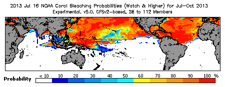 Current Bleaching Heat Stress Outlook Probability - Watch and higher