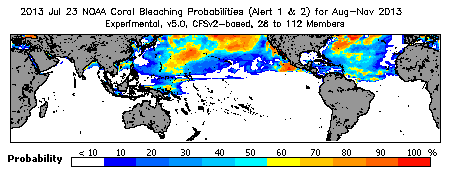 Current Bleaching Heat Stress Outlook Probability - Alert Levels 1 and 2